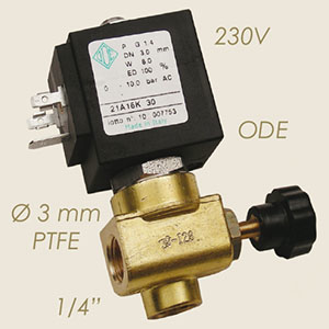 Ode 1/4" Teflon Ø 3 230 V solenoid valve with regulation