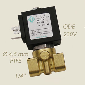 Ode 1/4" Teflon Ø 4,5 230 V solenoid valve