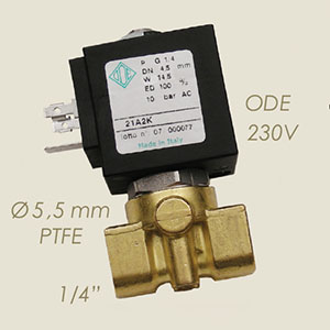 Ode 1/4" Teflon Ø 5,5 230 V solenoid valve