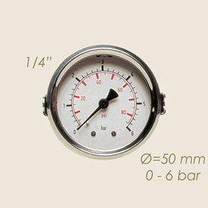 manomètre Ø 50 1/4" avec étrier de fixation 0 à 6 bar
