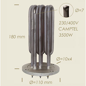 résistance Camptel avec flasque et sonde Ø 110 4 trous l=180 3500 W