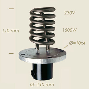 1500 W Camptel spiral heater with flange Ø 110 4 holes l=110