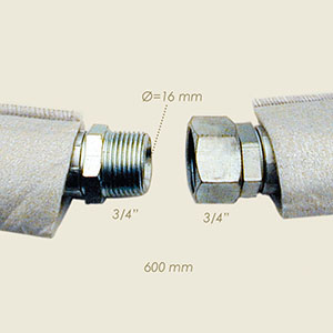 stainless steel covered teflon hose with connections 3/4"M 3/4"F l=600