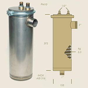 condensatore PM10 acciaio inox AISI 316L con serpentina nichelata A=375 B=153
