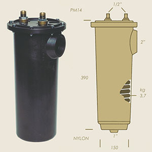 PM12 - PM14 Nylon Kondensator mit vernickelter Schlange A=390 B=150