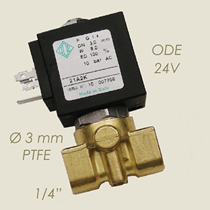 Ode 1/4" Teflon Ø 3 24 V solenoid valve