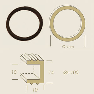 Viton round gasket 100 with U section 10x10x14 for glass
