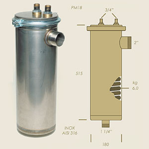 condensador PM18 inox AISI 316L con serpentin niquelado A=515 B=180