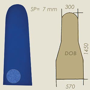 cutted blue foam sp=7 model DOB A=300 B=1450 C=570