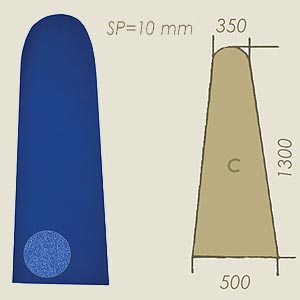 mousse bleu coupée sp=10 modèle C A=350 B=1300 C=500