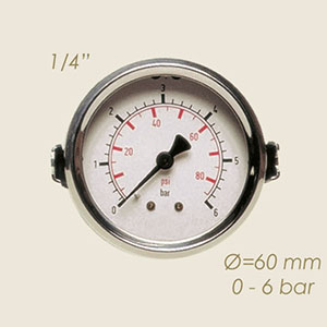 manometro vapore Ø 62 1/4" con staffa fissaggio 0 a 6 bar