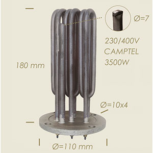 resistenza Camptel con flangia e sonda Ø 110 4 fori l=180 3500 W