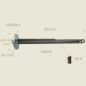 resistencia Multimatic con arandela Ø 110 3 agujeros l=520 4500 W y sonda