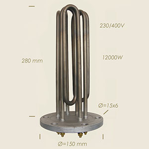 12000 W Camptel Heizwiderstand mit Flansch Ø 150 6 L&ouml;cher l=280