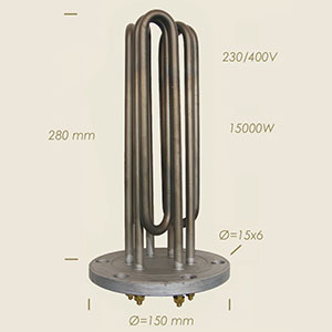 15000 W Camptel heater with flange Ø 150 6 holes l=280