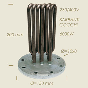 6000 W Cocchi Barbanti Heizwiderstand mit Flansch Ø 150 8 L&ouml;cher l=200