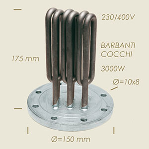 3000 W Cocchi Barbanti heater with flange Ø 150 8 holes l=175