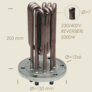 resistenza Reverberi con flangia Ø 150 6 fori l=200 5000 W