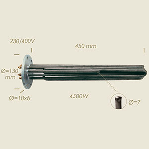 resistenza Multimatic con flangia Ø 130 6 fori l=450 4500 W con sonda
