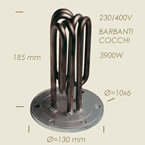 3900 W Cocchi Barbanti heater with flange Ø 130 6 holes l=185