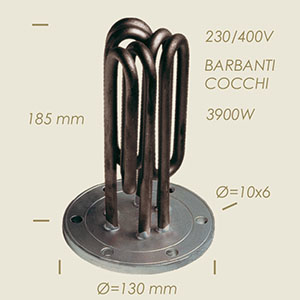 3900 W Cocchi Barbanti Heizwiderstand mit Flansch Ø 130 6 L&ouml;cher l=185