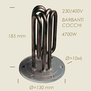 4700 W Cocchi Barbanti heater with flange Ø 130 6 holes l=185