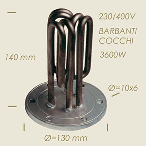 3600 W Cocchi Barbanti Heizwiderstand mit Flansch Ø 140 6 L&ouml;chern l=140