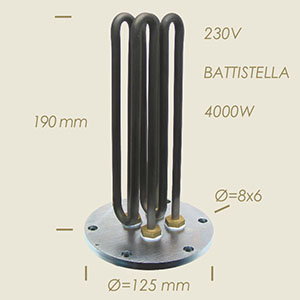 4000 W Battistella Heizwiderstand mit Flansch Ø 125 6 Löcher l=190