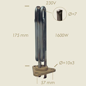 1600 W steel heater with triangular flange &#916;=78 l=175, cover and faston connection