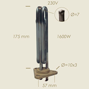 1600 W Stahl Heizwiderstand mit dreiseitigem Flansch &#916;=78 l=175, Isolierung, Faston Anschuss