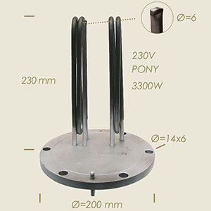 3300 W Pony heater with flange Ø 200 6 holes l=230