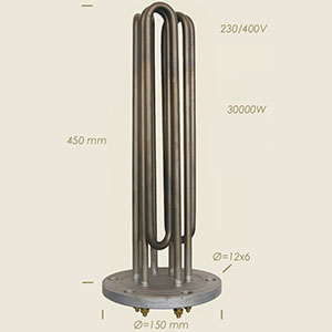 30000 W Ghidini Heizwiderstand mit Flansch Ø 150 6 Löcher l=450