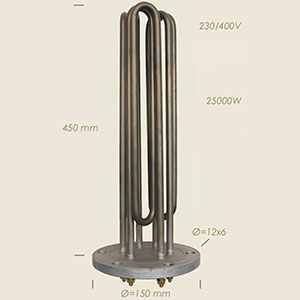 25000 W Ghidini Heizwiderstand mit Flansch Ø 150 6 L&ouml;chern l=450