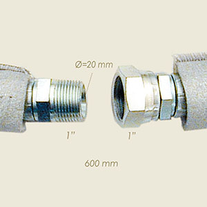 tuyau teflon inox raccordé 1"M 1"F l=600 avec gaine isolante