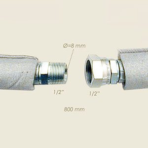 tuyau teflon inox raccordé 1/2"M 1/2"F l=800 avec gaine isolante