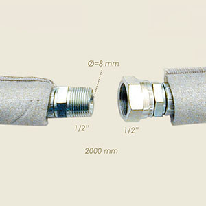 tuyau teflon inox raccordé 1/2"M 1/2"F l=2000 avec gaine isolante