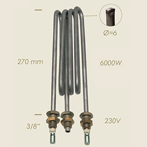 6000 W 3/8" l=270 Heizelement mit Sonde