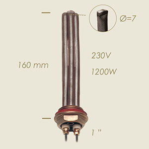 1200 W Heizwiderstand mit Flansch 1" l=160 und Sonde