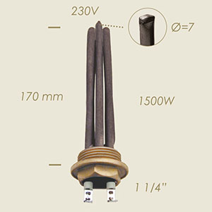 resistenza con flangia 1 1/4" Faston l=170 1500 W con sonda