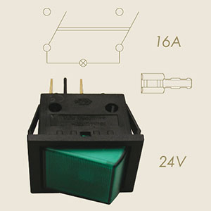 interrupteur à témoin 4 faston vert 24 V