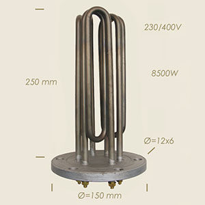 8500 W Ghidini Heizwiderstand mit Flansch Ø 150 6 L&ouml;cher l=250