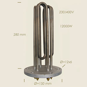 12000 W Ghidini Heizwiderstand mit Flansch Ø 150 6 L&ouml;cher l=280