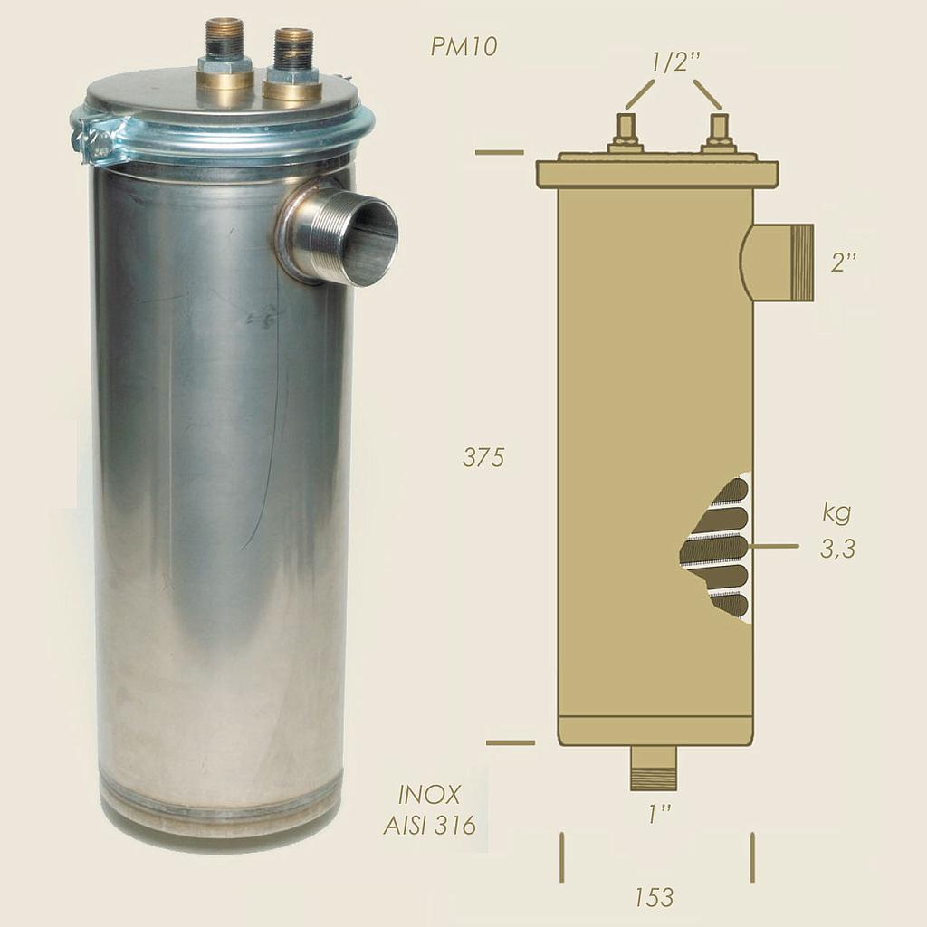 PM10 Kondensator aus AISI 316L Edelstahl mit vernickelter Schlange A=375 B=153