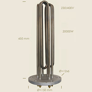 20000 W Ghidini Heizwiderstand mit Flansch Ø 150 6 Löcher l=450