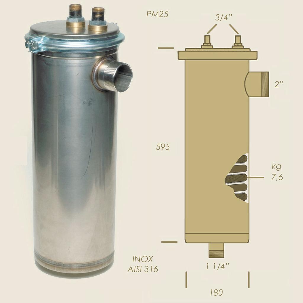 PM25 AISI316L stainless steel condenser with nickeled serpentine A=595 B=180