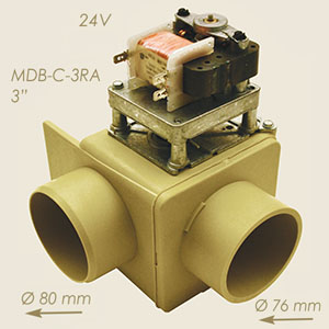 válvula desague agua 3" normalmente cerrada 24 V sin rebosadero escuadra MDB-C-3RA