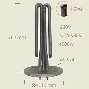 resistenza Reverberi con flangia Ø 110 4 fori l=180 4000 W