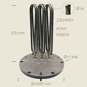 10000 W Pony heater with flange Ø 200 6 holes l=270