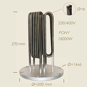 18000 W Pony heater with flange Ø 200 6 holes l=270