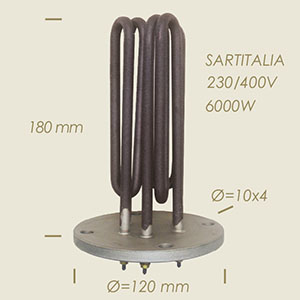 6000 W Sartitalia Heizwiderstand mit Flansch Ø 120 4 Löcher l=180